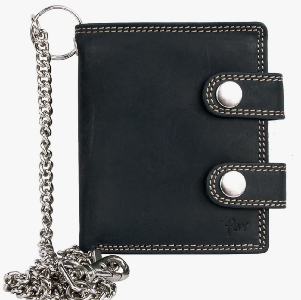 Men's black biker's genuine leather wallet